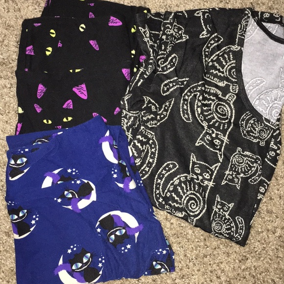 LuLaRoe Pants - Lularoe black cat bundle leggings/classic t